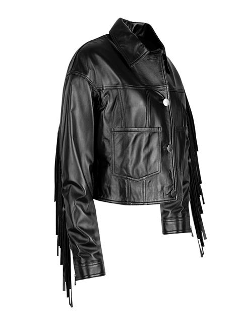 Püsküllü Deri Ceket - Siyah