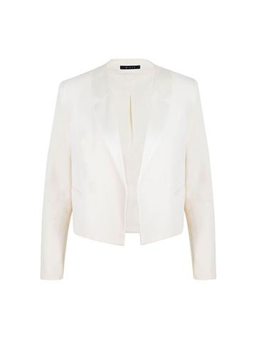 Saten Yaka Garni Detaylı Kısa Ceket - Ekru