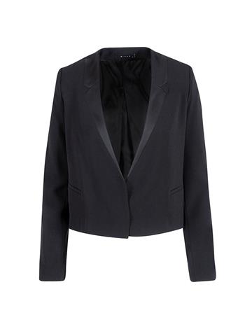 Saten Yaka Garni Detaylı Kısa Ceket - Siyah