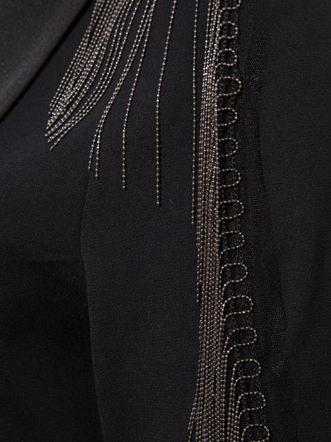 Saten Yakalı Antrasit Metal Şerit Detaylı Ceket - Siyah