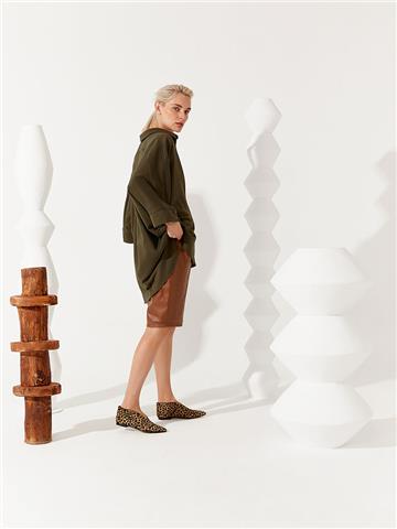 Düğme Detaylı Oversize Gömlek - Haki