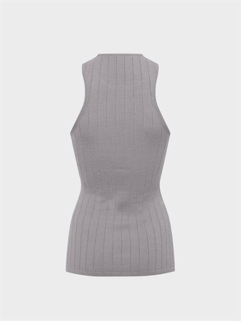 Sıfır Kollu Halter Yaka Örme Bluz - Gri