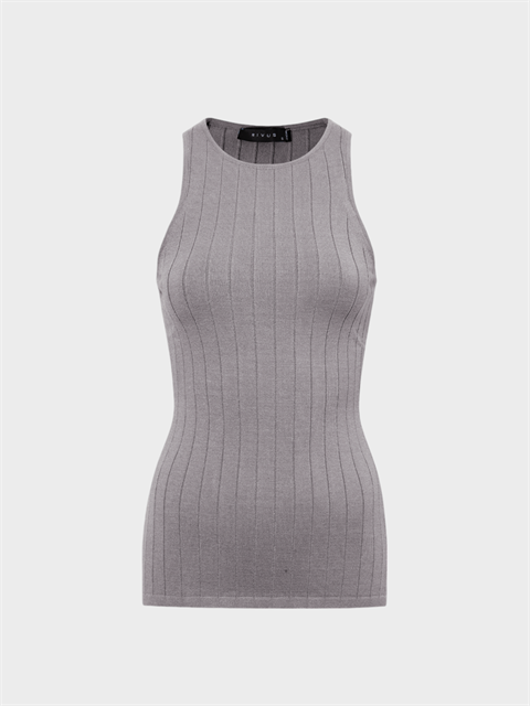 Sıfır Kollu Halter Yaka Örme Bluz - Gri