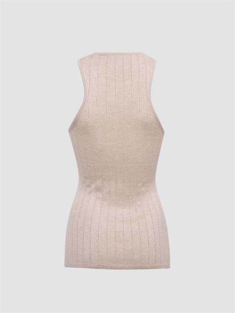 Sıfır Kollu Halter Yaka Örme Bluz - Bej