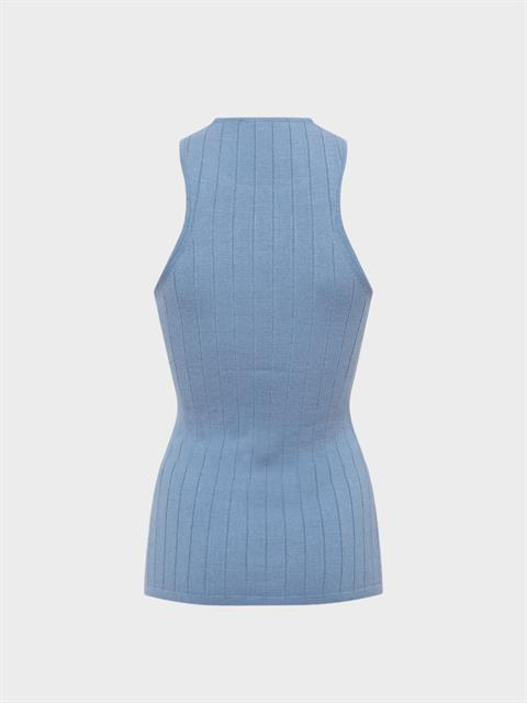 Sıfır Kollu Halter Yaka Örme Bluz - Mavi