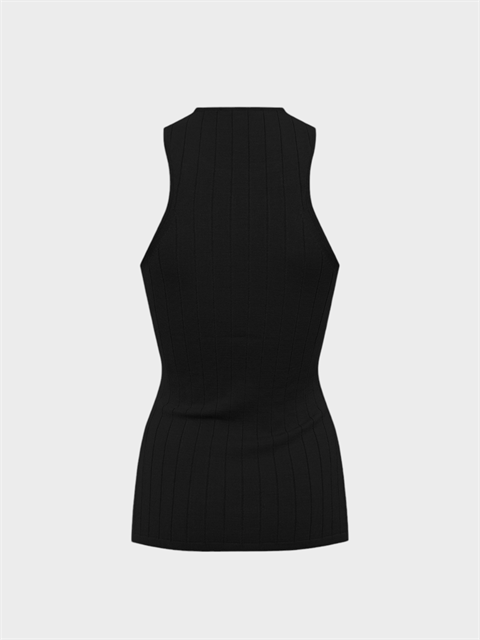 Sıfır Kollu Halter Yaka Örme Bluz - Siyah