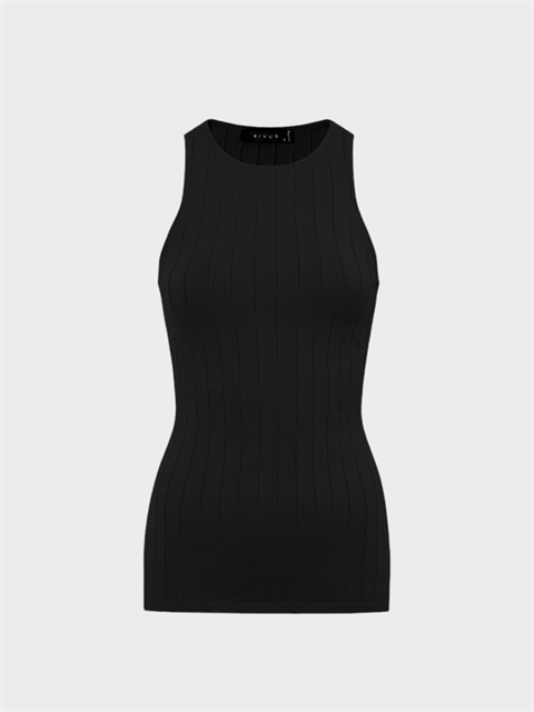 Sıfır Kollu Halter Yaka Örme Bluz - Siyah