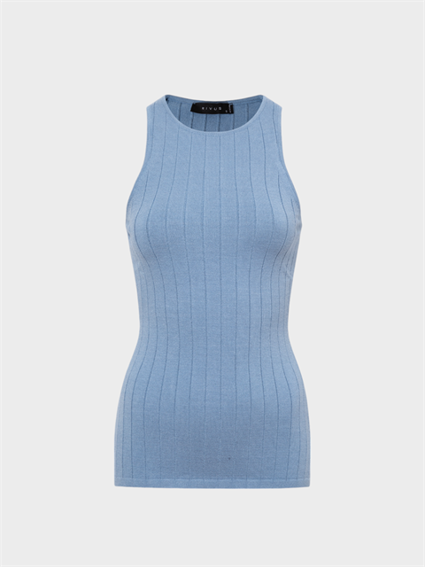 Sıfır Kollu Halter Yaka Örme Bluz - Mavi