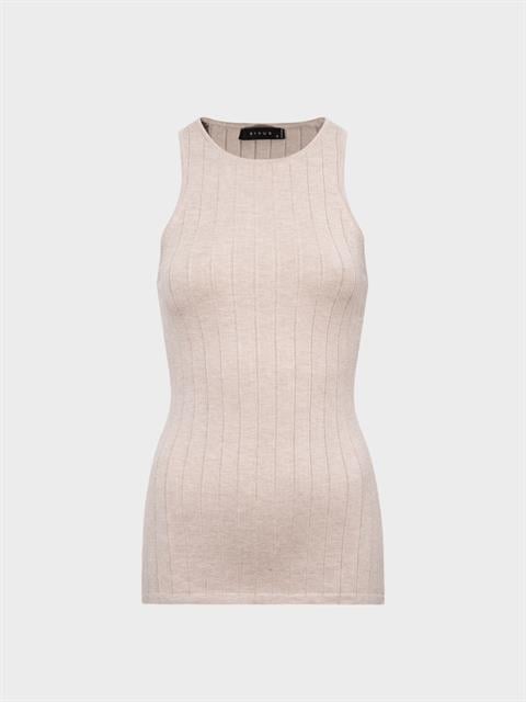 Sıfır Kollu Halter Yaka Örme Bluz - Bej