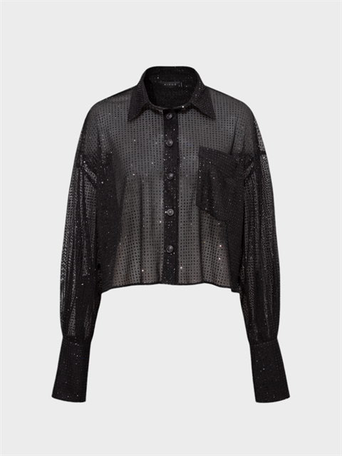 Simli Puantiyeli  Salaş Gömlek - Siyah