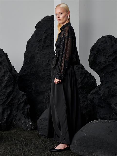 Simli Puantiyeli  Salaş Gömlek - Siyah