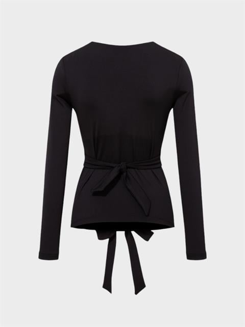 Sırtı Dekolteli ve Bağlama Detaylı Bisiklet Yakalı Bluz - Siyah