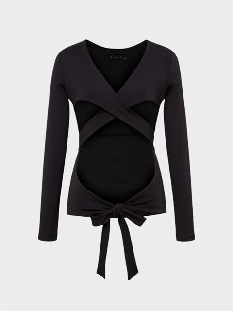 Sırtı Dekolteli ve Bağlama Detaylı Bisiklet Yakalı Bluz - Siyah