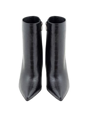Kroko Desen Kısa Topuklu Deri Bot - Siyah