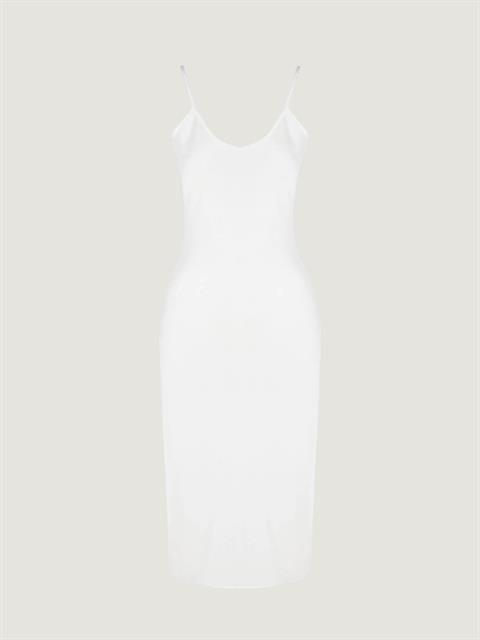 Spagetti Askılı Saten Midi Elbise - Ekru