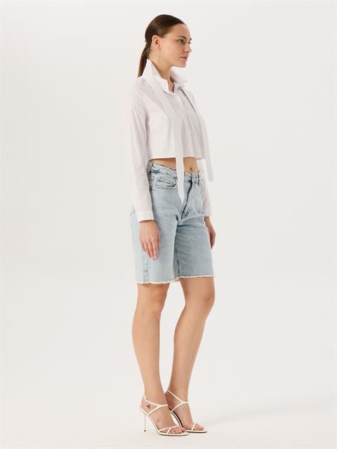 Straight Fit Jean Bermuda Şort - Light Indigo 