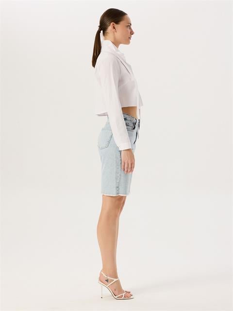 Straight Fit Jean Bermuda Şort - Light Indigo 