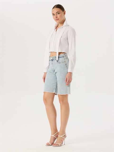 Straight Fit Jean Bermuda Şort - Light Indigo 