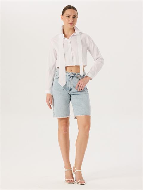 Straight Fit Jean Bermuda Şort - Light Indigo 