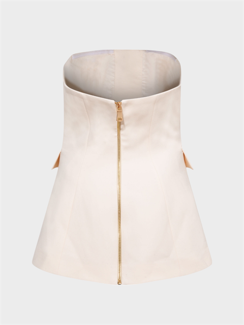 Straplez Kesim Önü Süs Düğmeli Büstiyer - Ekru