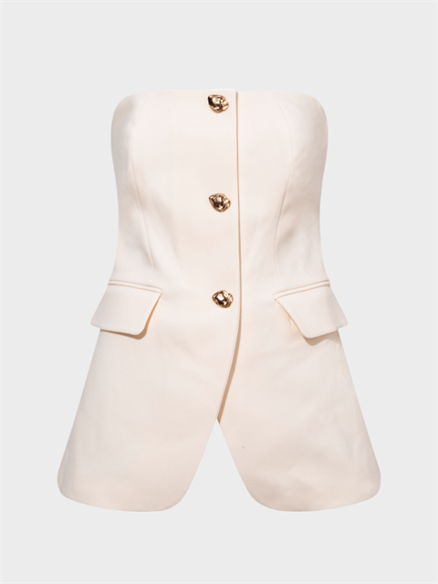 Straplez Kesim Önü Süs Düğmeli Büstiyer - Ekru