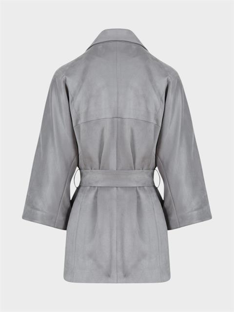 Süet Kuşaklı Kimono - Gri