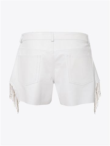 Swarovski Detaylı Mini Deri Şort - Beyaz