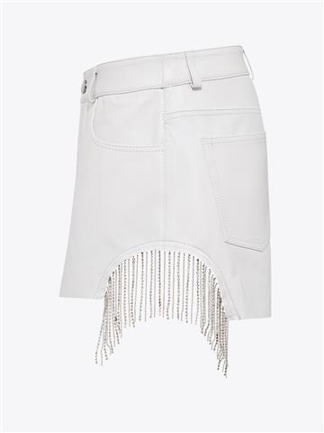 Swarovski Detaylı Mini Deri Şort - Beyaz