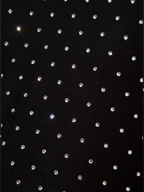 Taş Baskılı Bisiklet Yaka Bluz - Siyah