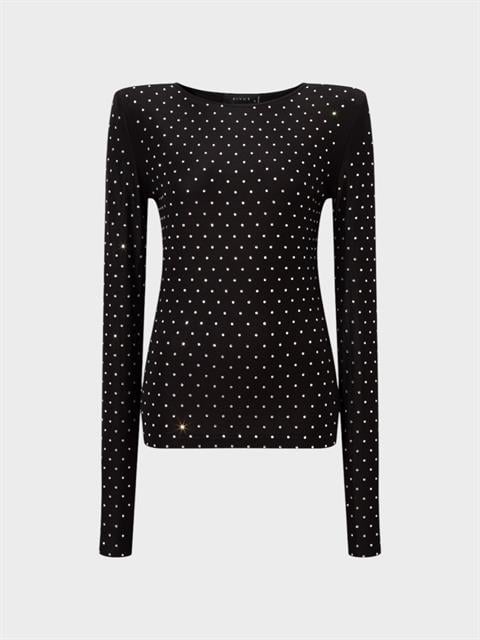 Taş Baskılı Bisiklet Yaka Bluz - Siyah