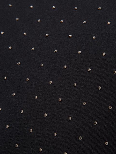 Taş Baskılı Boğazlı Crop Bluz - Siyah