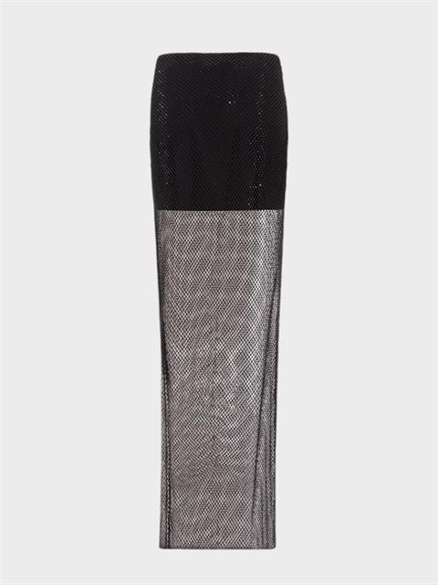 Taşlı File Kumaş Maxi Boy Şık Etek - Siyah