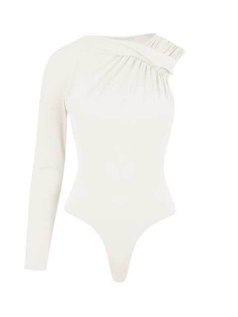 Tek Kol Yaka Detaylı Çıtçıtlı Body - Ekru