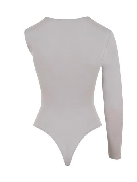 Tek Kol Yaka Detaylı Çıtçıtlı Body - Gri