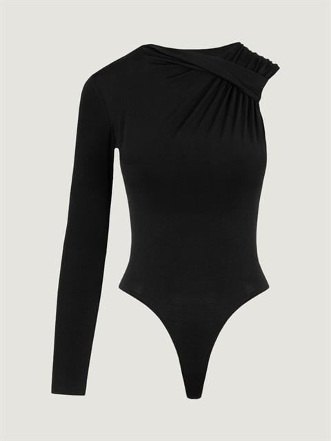 Tek Kol Yaka Detaylı Çıtçıtlı Body - Siyah