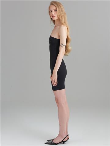 Tek Omuz Dar Kesim Mini Elbise - Siyah