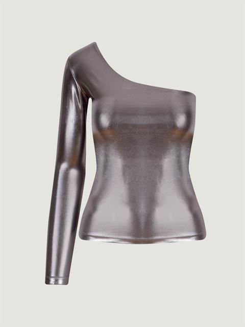 Tek Omuz Uzun Kol Parlak Body - Silver