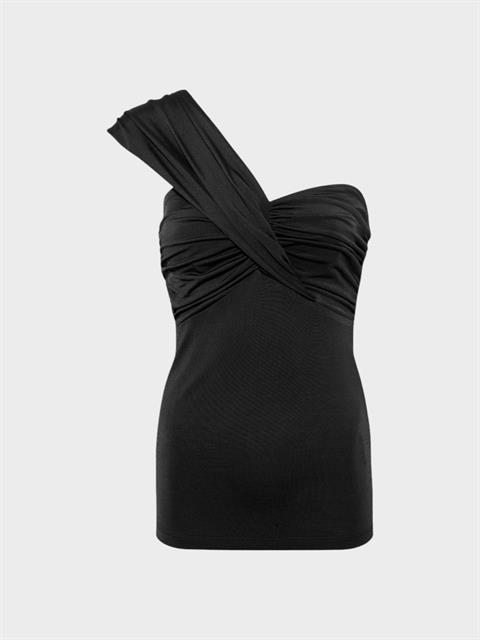 Tek Omuzdan Askılı Straplez Bluz - Siyah