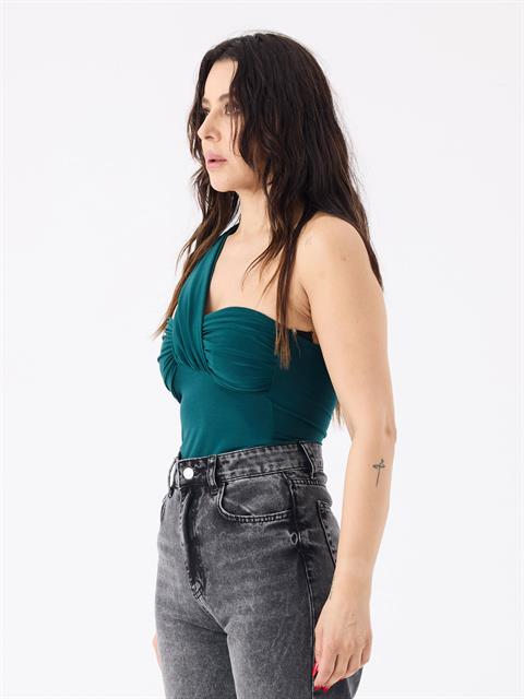 Tek Omuzdan Askılı Straplez Bluz - Yeşil