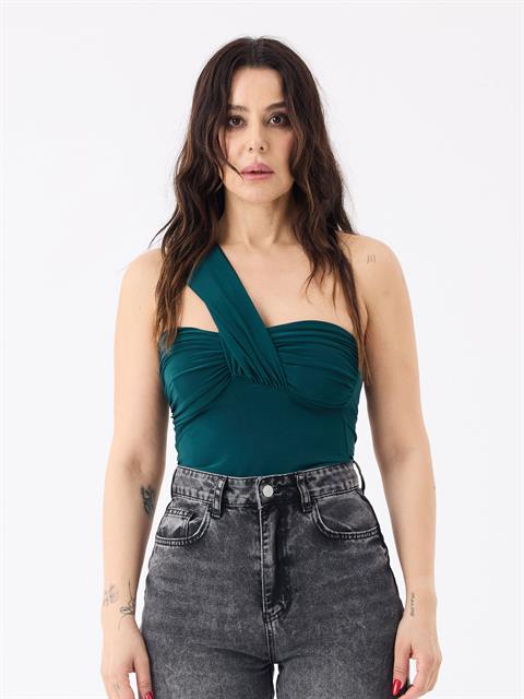 Tek Omuzdan Askılı Straplez Bluz - Yeşil