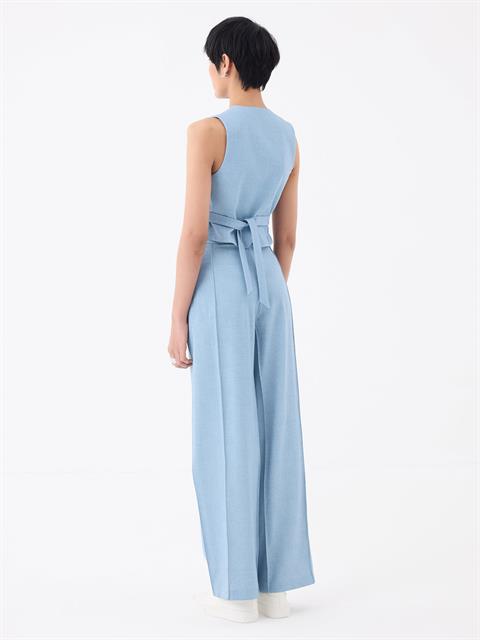 V Yaka Cepli Yelek - Mavi