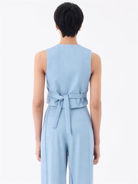 V Yaka Cepli Yelek - Mavi