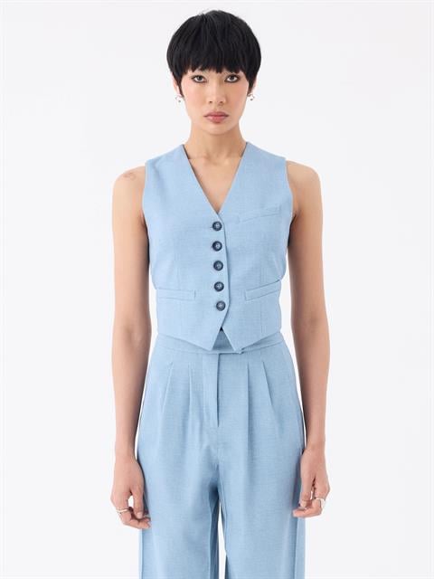 V Yaka Cepli Yelek - Mavi