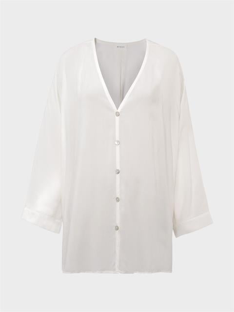 V Yaka Oversize Gömlek - Ekru