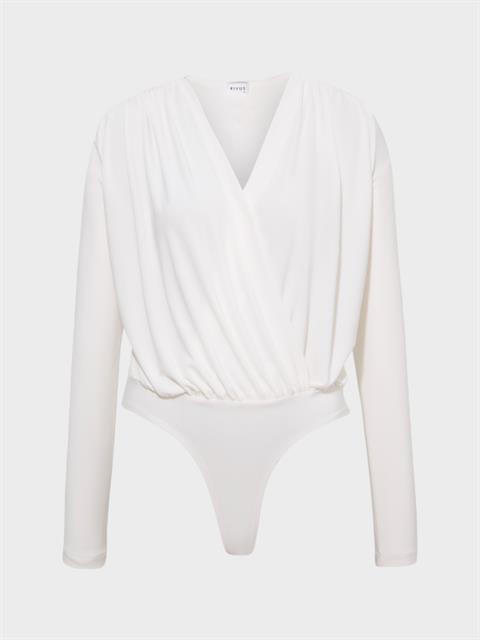 V Yakalı Büzgülü Uzun Kollu Body - Ekru