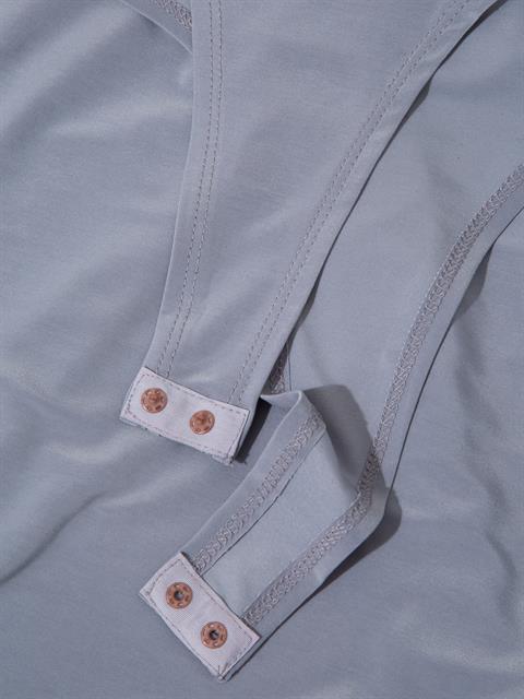 V Yakalı Büzgülü Uzun Kollu Body -Gri