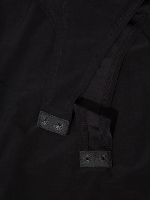 V Yakalı Büzgülü Uzun Kollu Body - Siyah