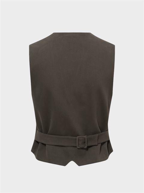 V Yakalı Fleto Cep Detaylı Yelek - Haki