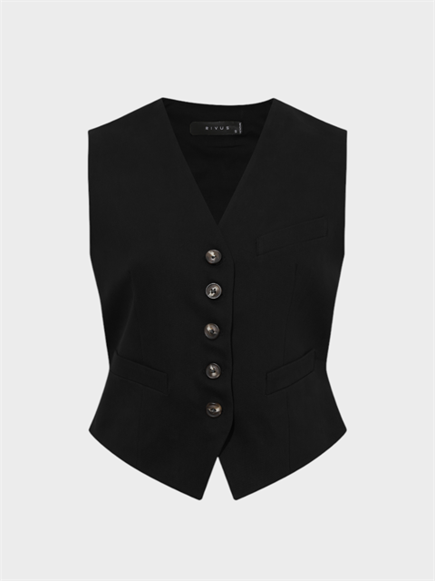 V Yakalı Fleto Cep Detaylı Yelek - Siyah