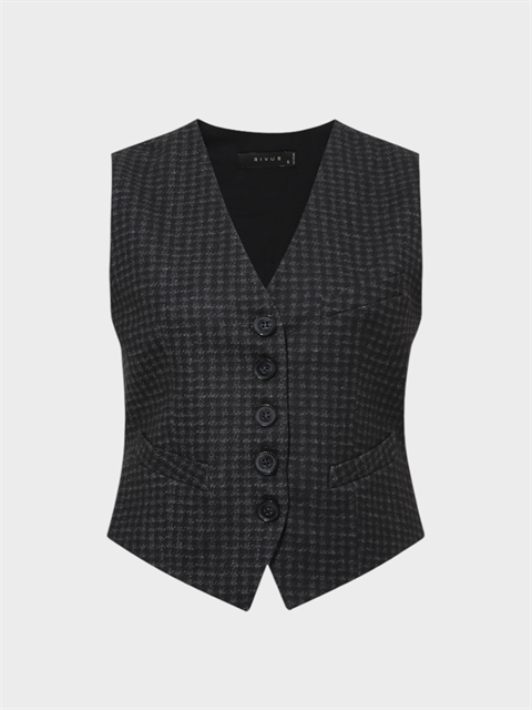 V Yakalı Fleto Cep Detaylı Yelek - Siyah Kareli